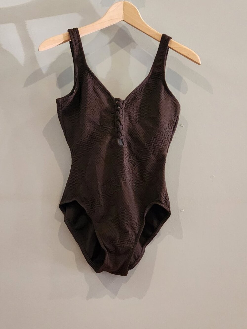 Mainstream Brown Textured One Piece Swimsuit Lace Up Small